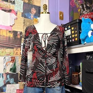 Y2K BeWare Abstract Dot Print Tie-Front Top